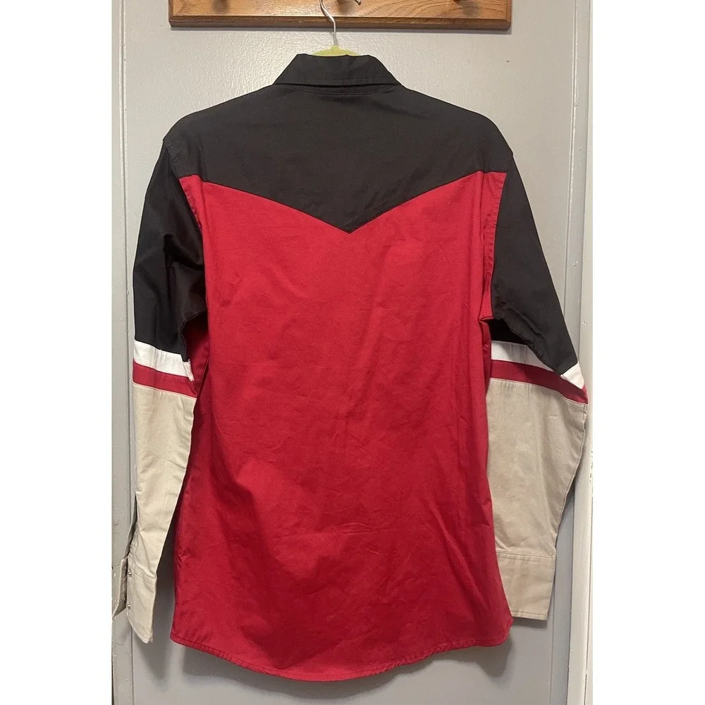 Wrangler Shirt Mens Medium Pearl Snap Long Sleeve Cowboy Retro Red Black Tan
